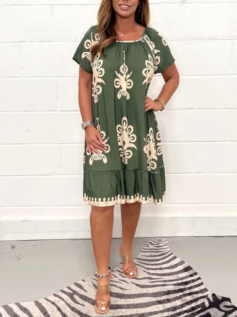 Robe col carré imprimé géométrique femme