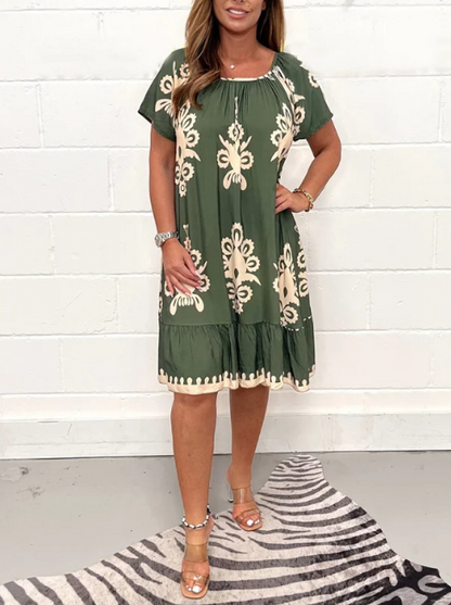 Robe col carré imprimé géométrique femme
