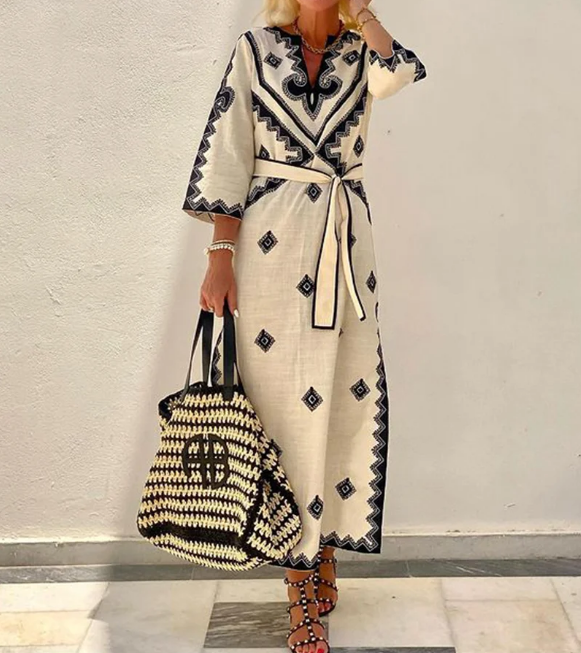 Caftan imprimé bordure baroque femme