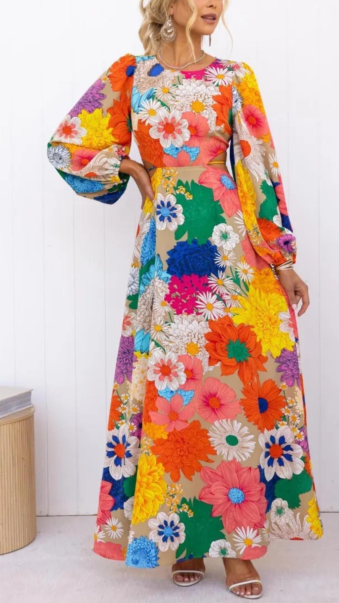 Robe longue fleurie dos nu femme – Maria