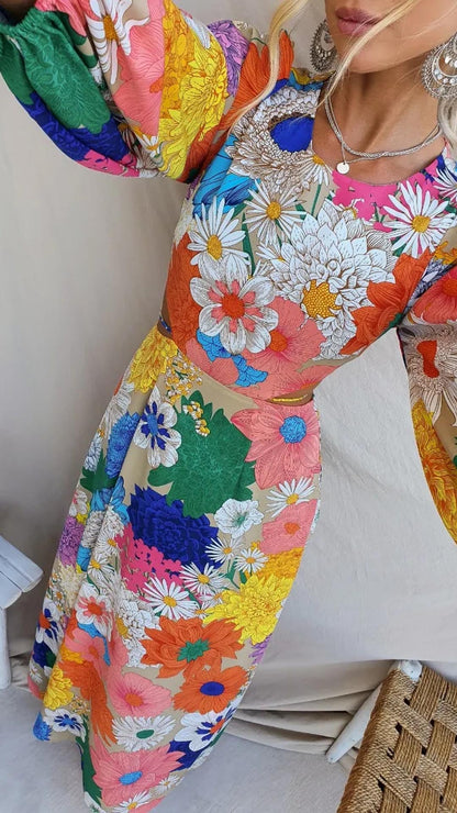 Robe longue fleurie dos nu femme – Maria