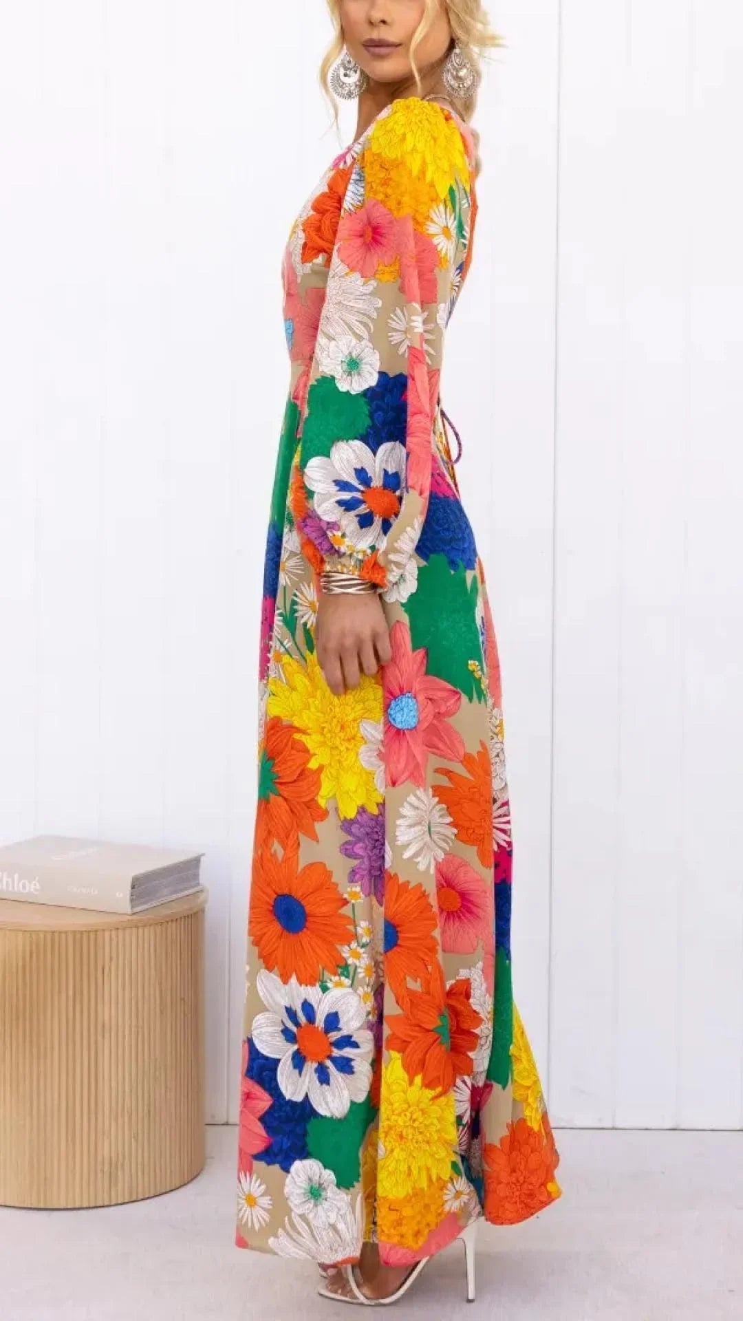 Robe longue fleurie dos nu femme – Maria