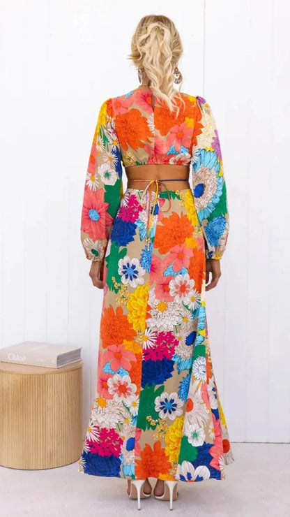 Robe longue fleurie dos nu femme – Maria