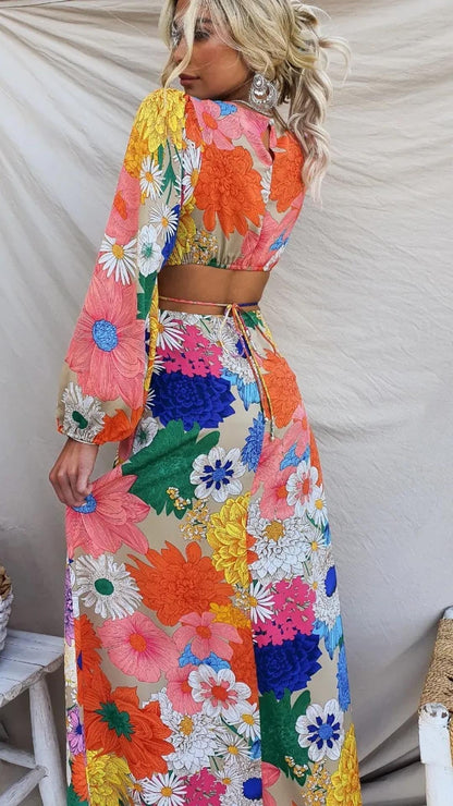 Robe longue fleurie dos nu femme – Maria