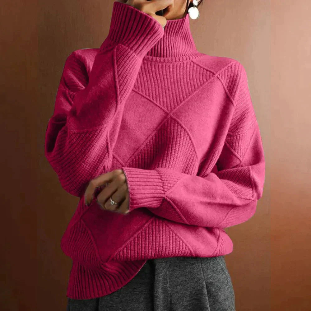 Pull col roulé en grosse maille femme