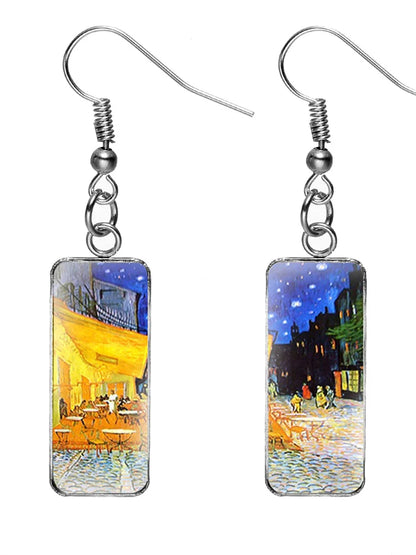Boucles d'oreilles rectangulaires peinture à l'huile femme