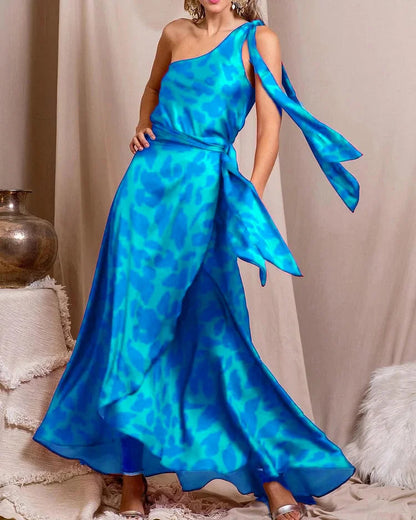 Robe asymétrique une épaule imprimée femme