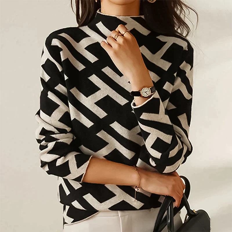 Pull col roulé en maille à monogramme femme – Fernanda