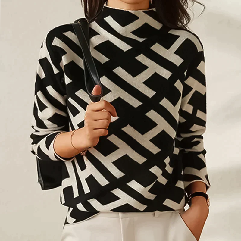Pull col roulé en maille à monogramme femme – Fernanda