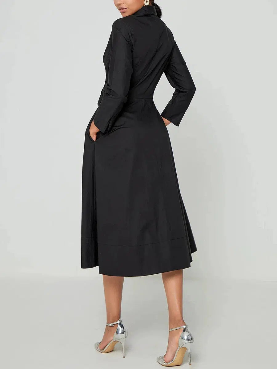 Robe midi unie manches longues élégante femme – Micaela