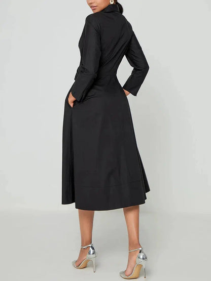 Robe midi unie manches longues élégante femme – Micaela