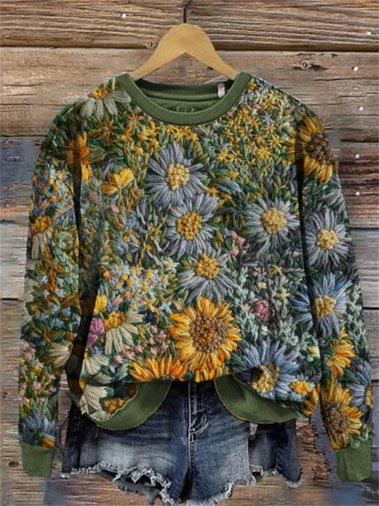 Sweat-shirt brodé marguerites femme