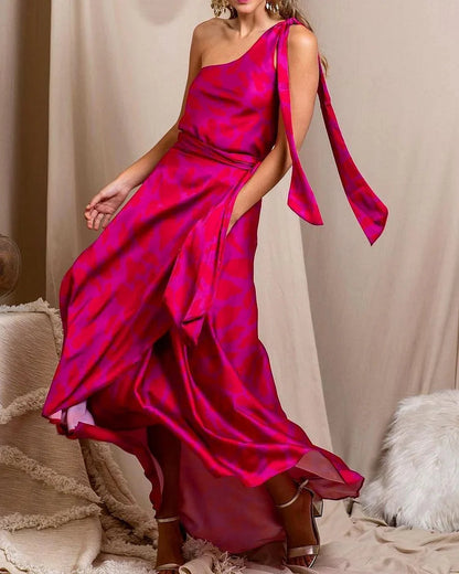 Robe asymétrique une épaule imprimée femme
