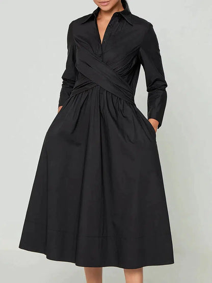Robe midi unie manches longues élégante femme – Micaela