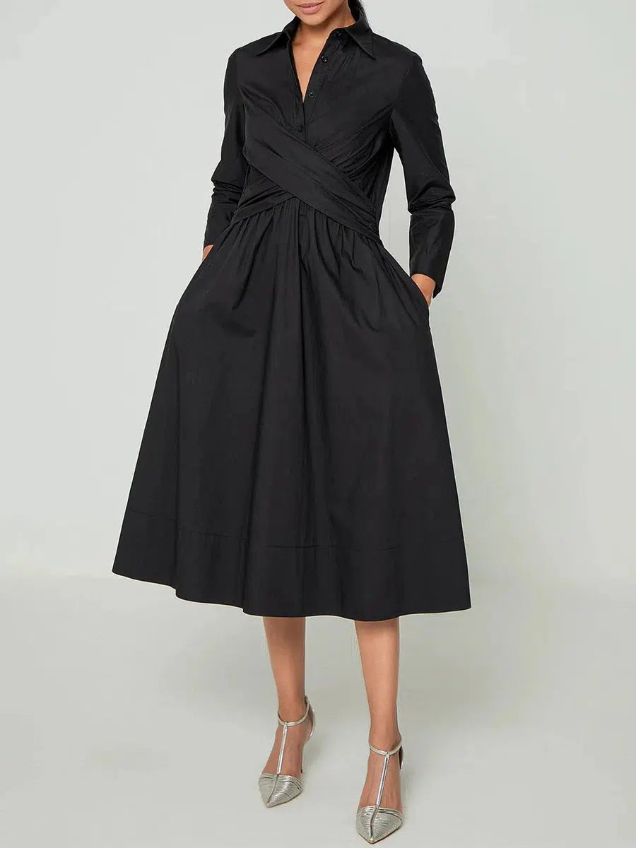 Robe midi unie manches longues élégante femme – Micaela
