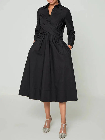 Robe midi unie manches longues élégante femme – Micaela
