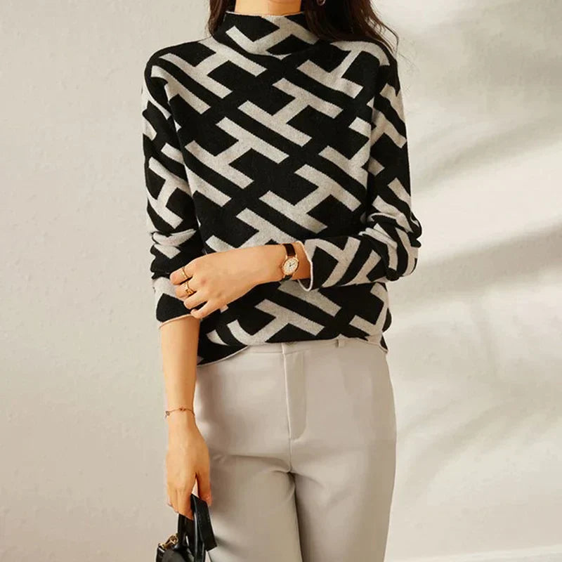 Pull col roulé en maille à monogramme femme – Fernanda