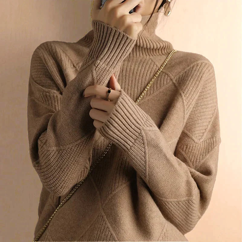 Pull col roulé en grosse maille femme