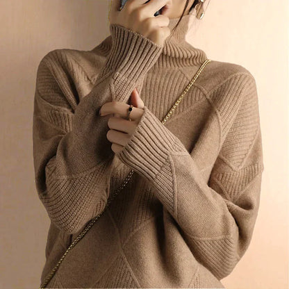 Pull col roulé en grosse maille femme