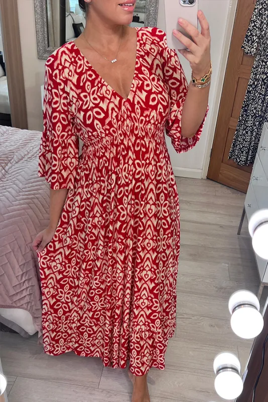 Robe longue portefeuille imprimé bohème col V femme