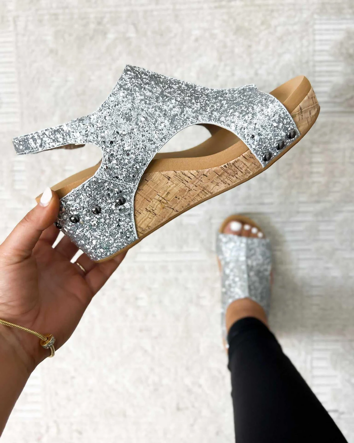 Sandales à talon moyen à paillettes femme