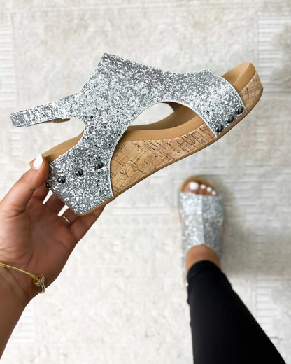 Sandales à talon moyen à paillettes femme