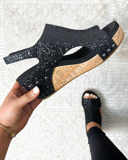 Sandales à talon moyen à paillettes femme