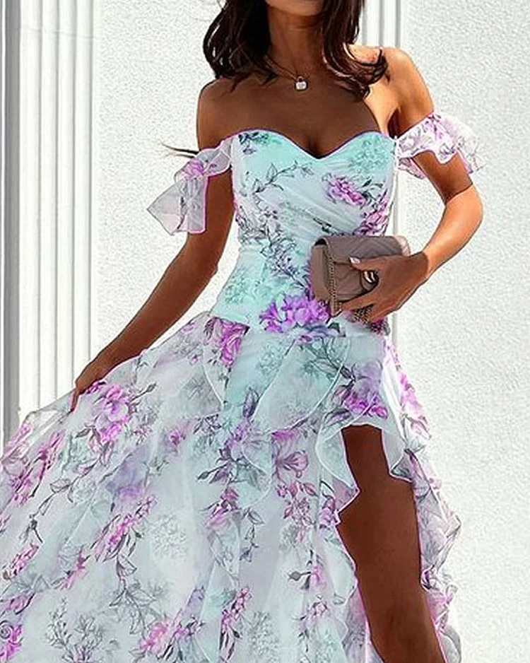 Robe élégante asymétrique une épaule imprimée femme