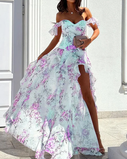 Robe élégante asymétrique une épaule imprimée femme