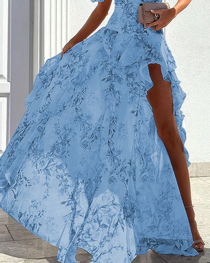 Robe élégante asymétrique une épaule imprimée femme