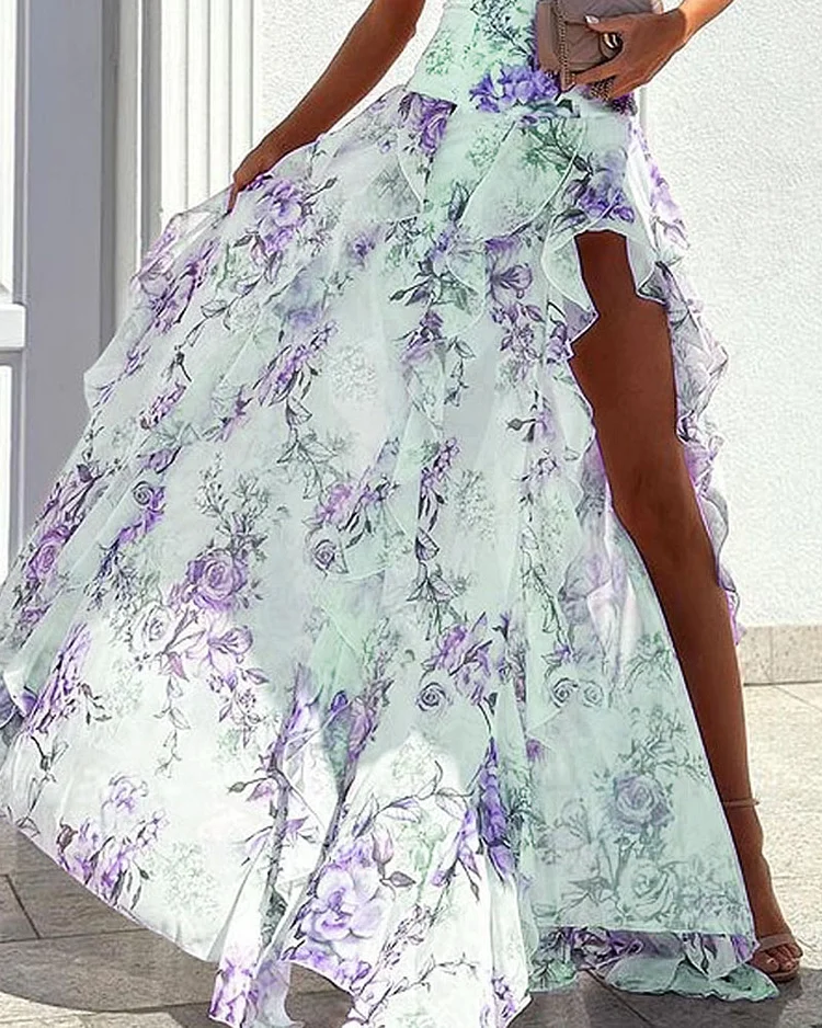 Robe élégante asymétrique une épaule imprimée femme