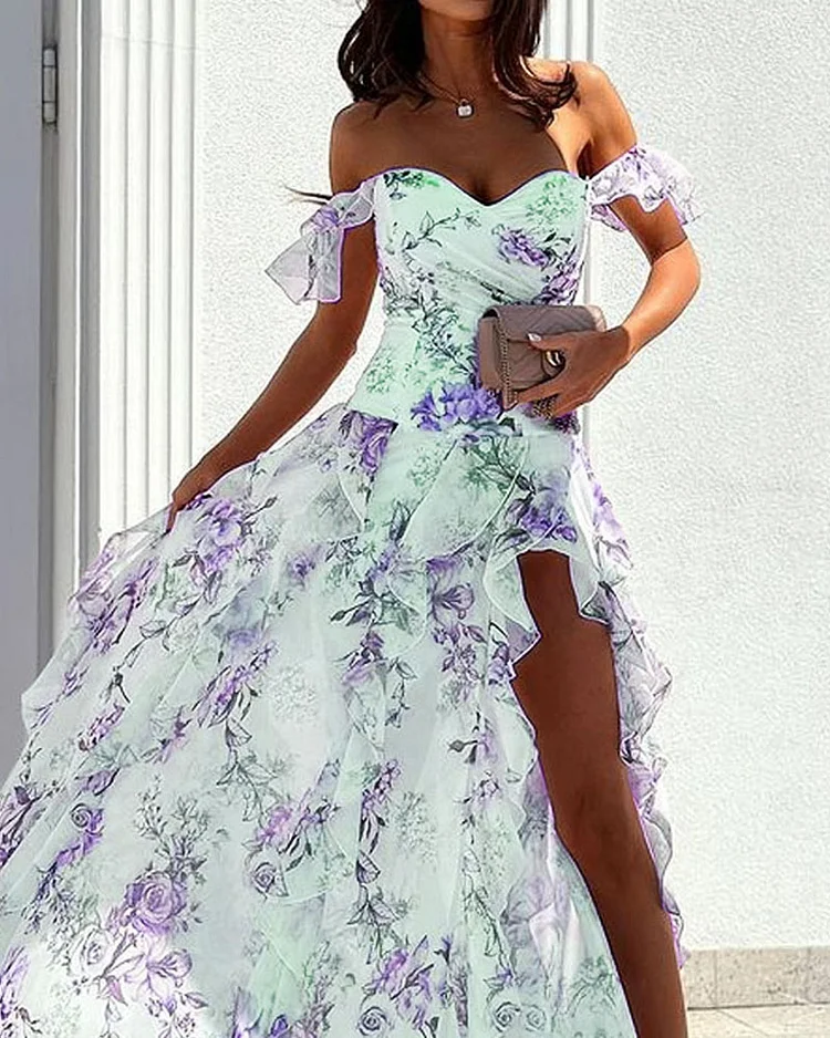 Robe élégante asymétrique une épaule imprimée femme