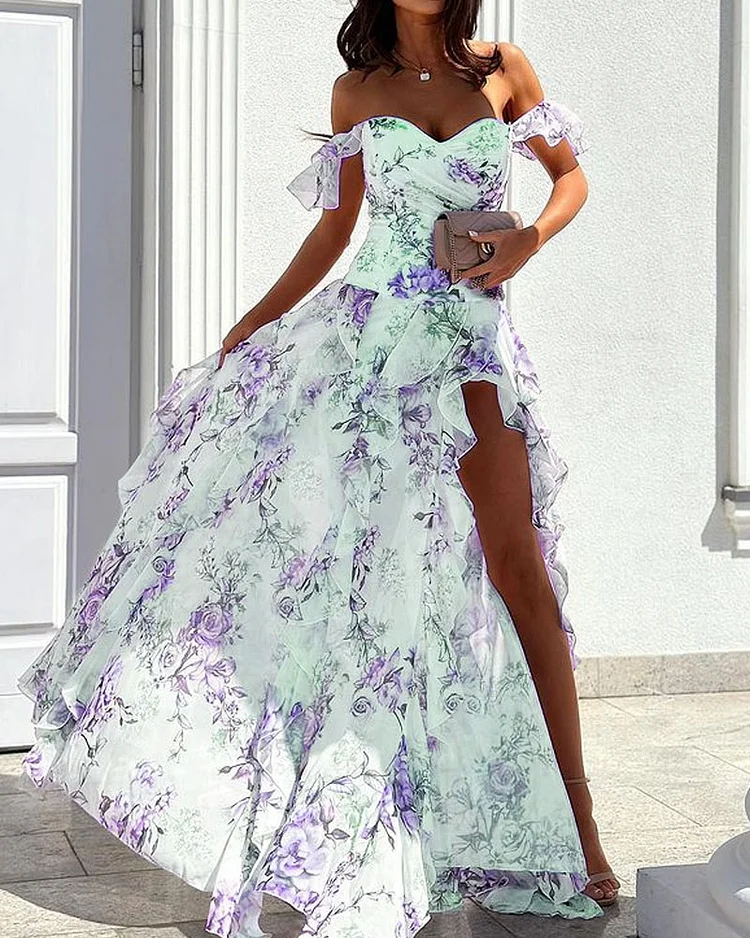 Robe élégante asymétrique une épaule imprimée femme