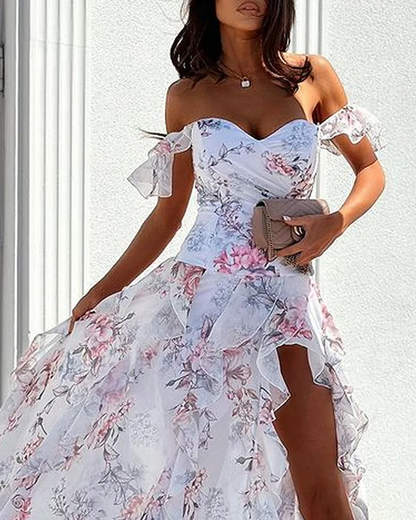 Robe élégante asymétrique une épaule imprimée femme