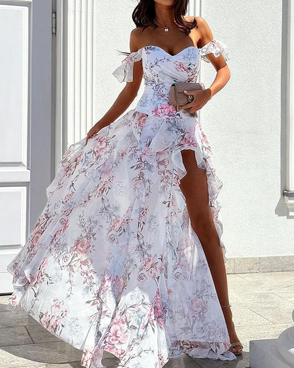Robe élégante asymétrique une épaule imprimée femme