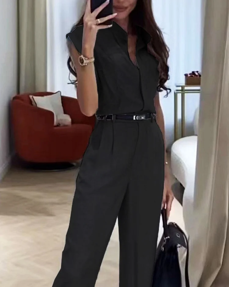 Ensemble chemise et pantalon uni décontracté femme