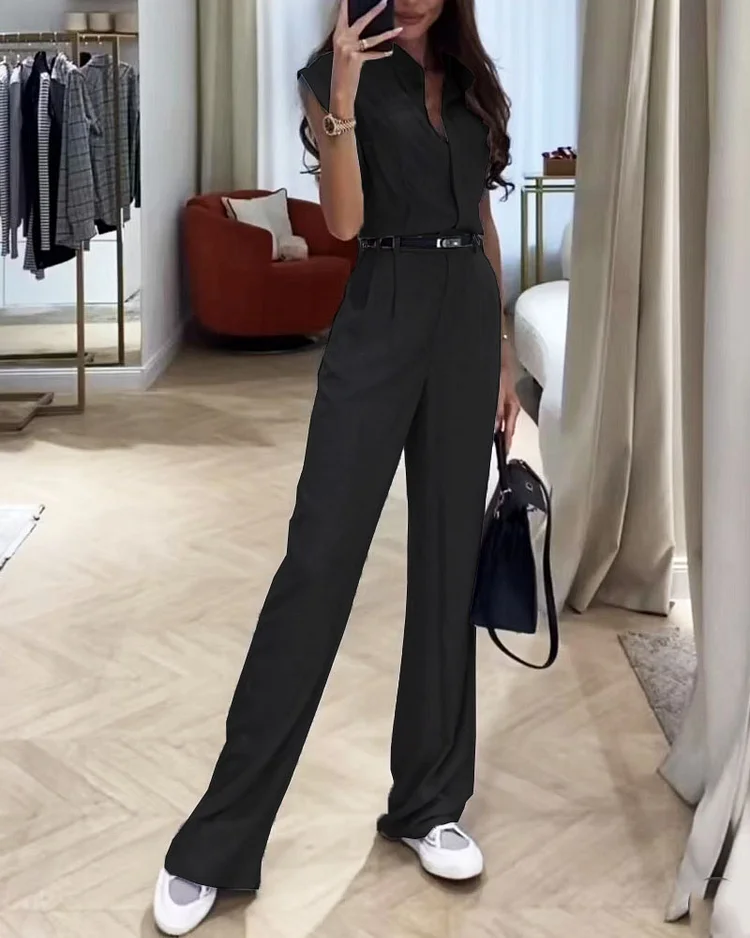 Ensemble chemise et pantalon uni décontracté femme