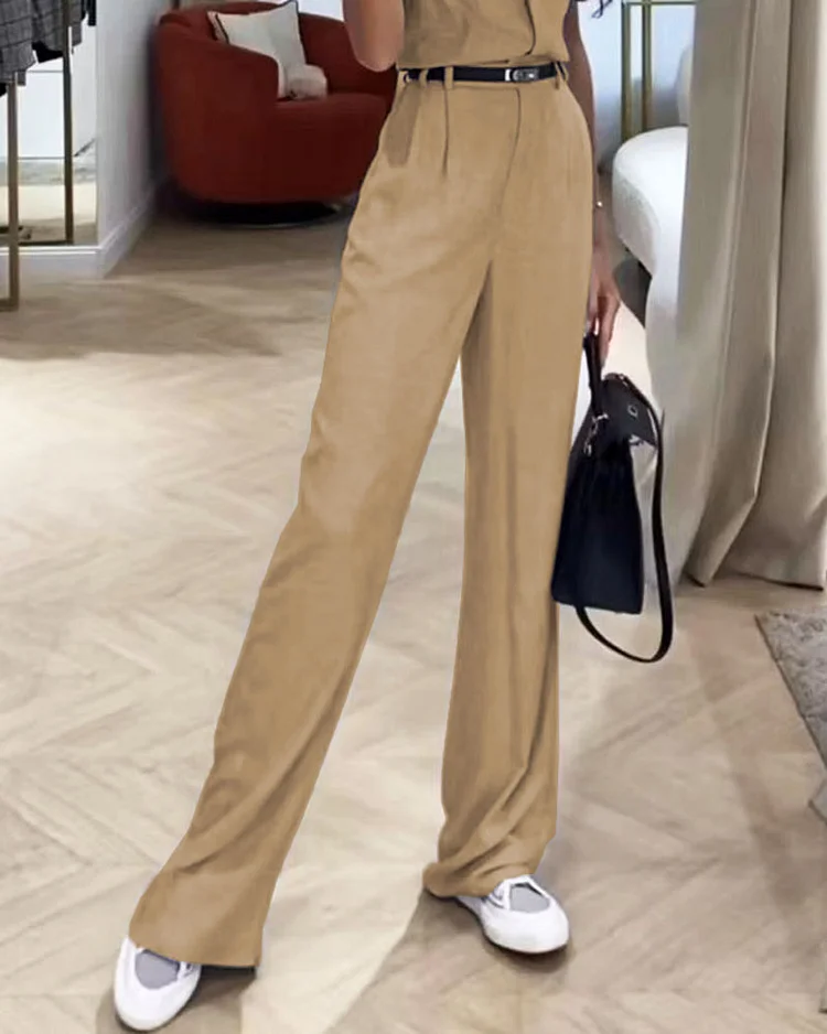 Ensemble chemise et pantalon uni décontracté femme