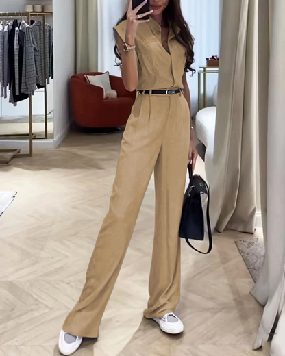 Ensemble chemise et pantalon uni décontracté femme