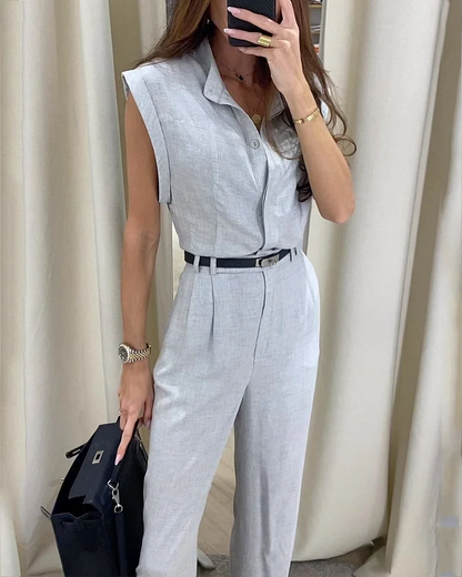 Ensemble chemise et pantalon uni décontracté femme