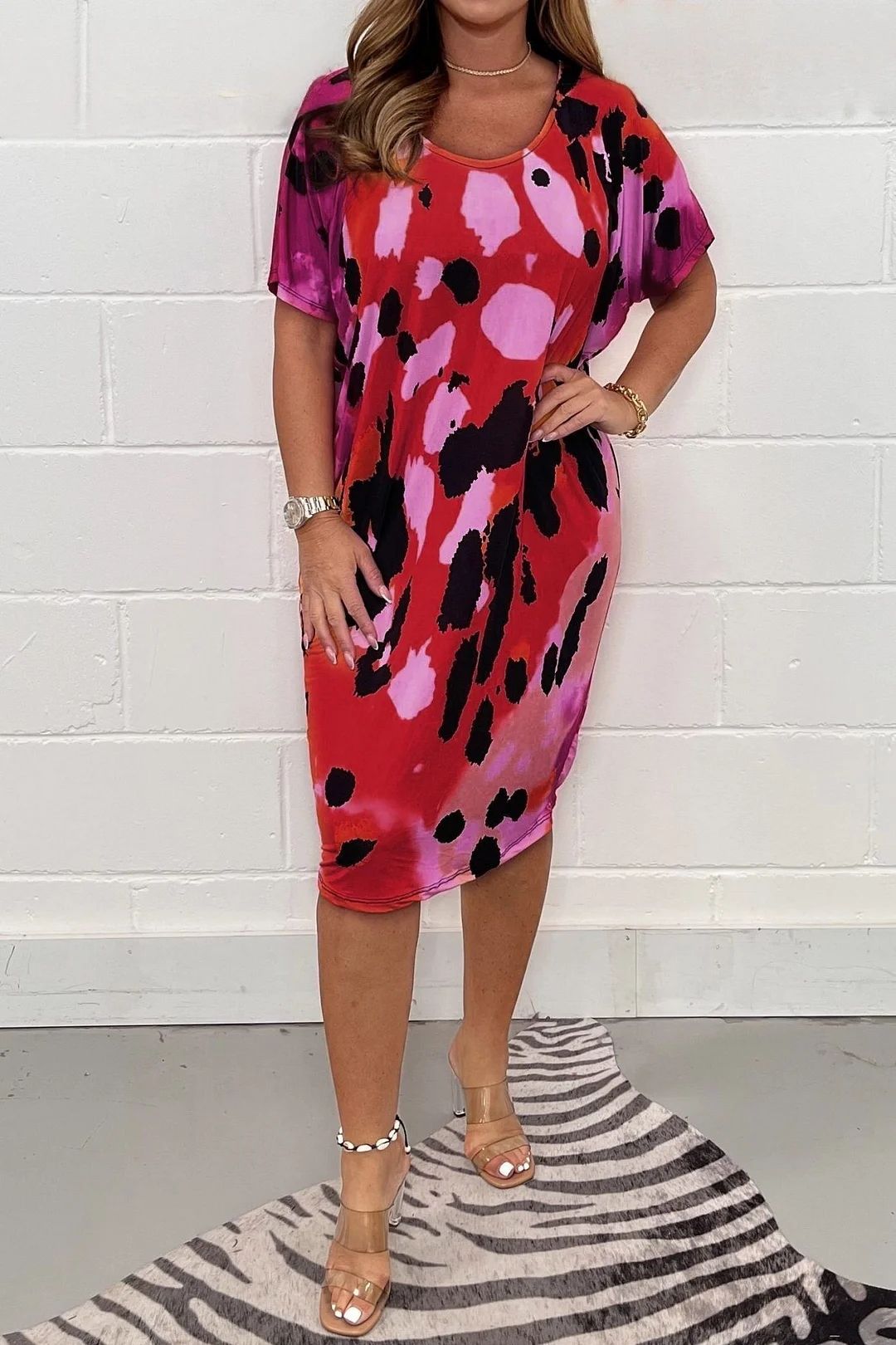 Robe oversize imprimée multicolore femme