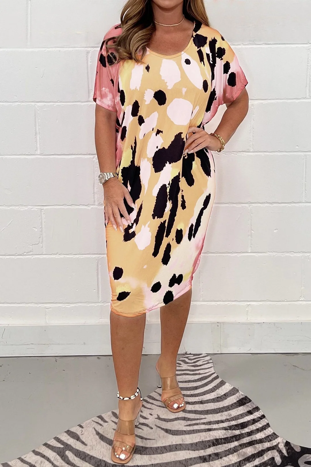 Robe oversize imprimée multicolore femme