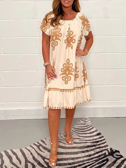 Robe col carré imprimé géométrique femme