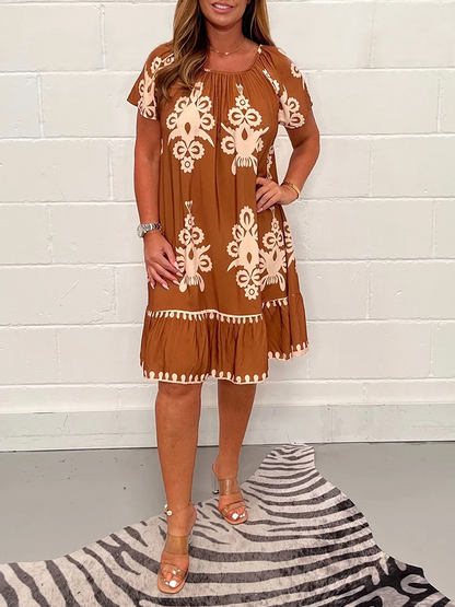 Robe col carré imprimé géométrique femme