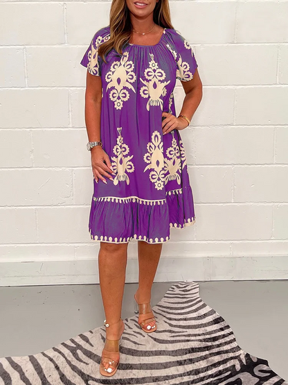 Robe col carré imprimé géométrique femme