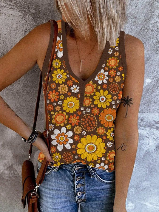 Débardeur sans manches imprimé fleuri vintage femme