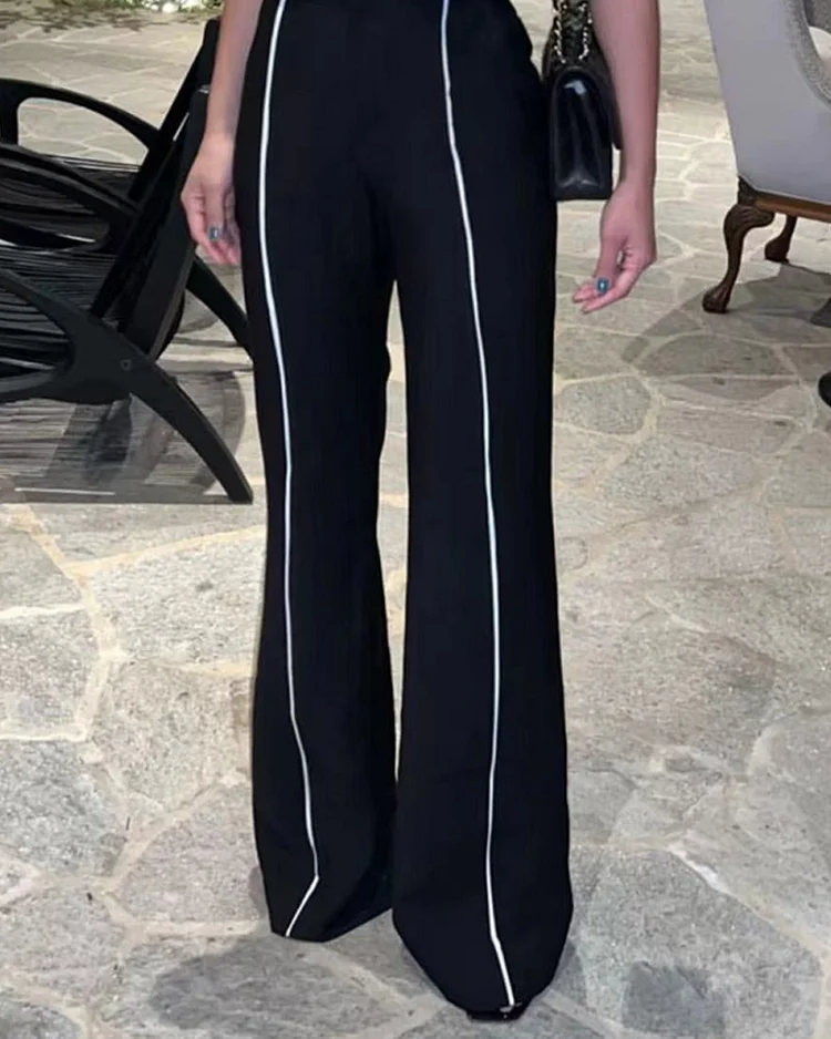 Ensemble gilet et pantalon large taille haute femme