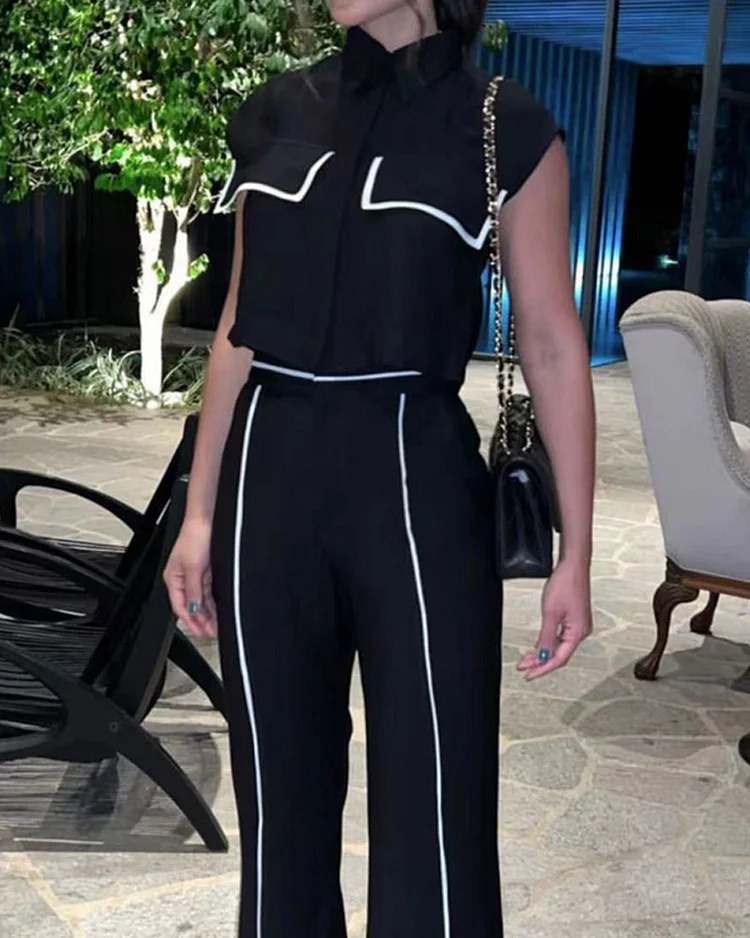 Ensemble gilet et pantalon large taille haute femme