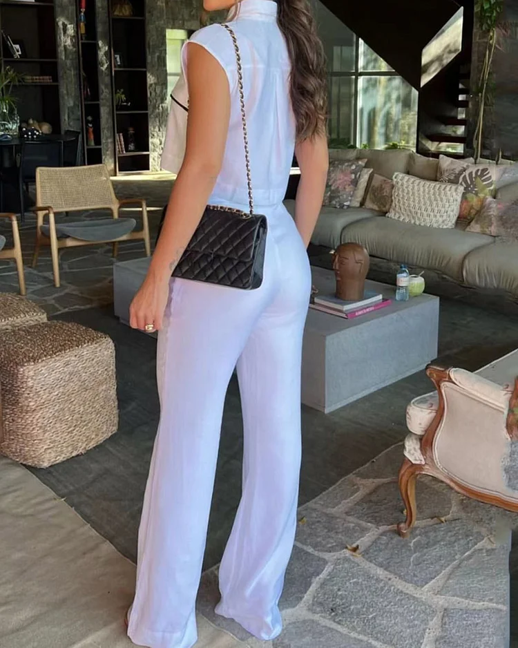Ensemble gilet et pantalon large taille haute femme