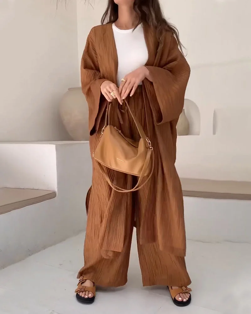 Cardigan long fendu deux pièces décontracté femme